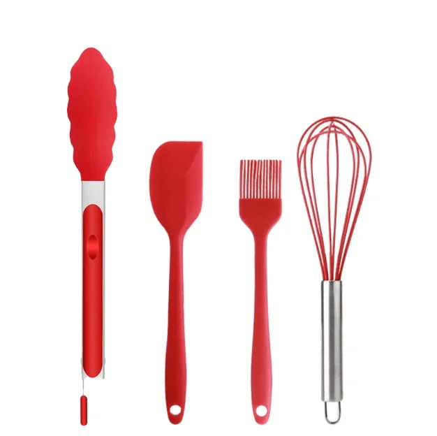 
4pcs baking set kitchen utensil set with spatula food tongs egg whisk brush 