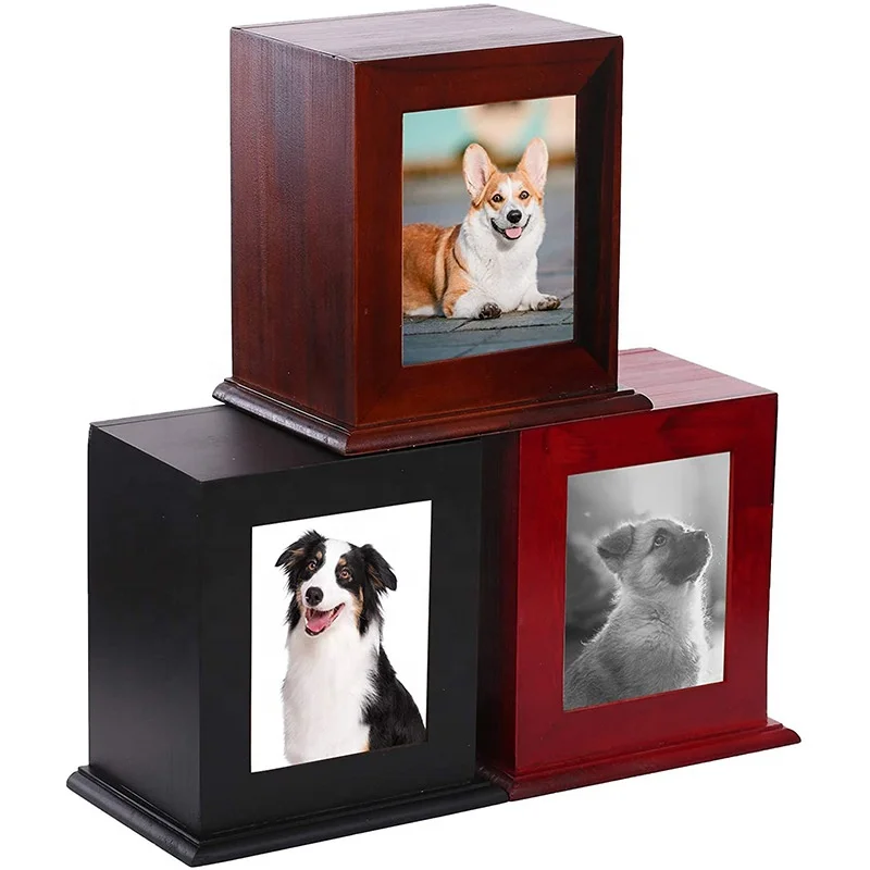 Pet Wood Memorial Urn for Ashes Photo Frame Keepsake Box for Cats Dogs