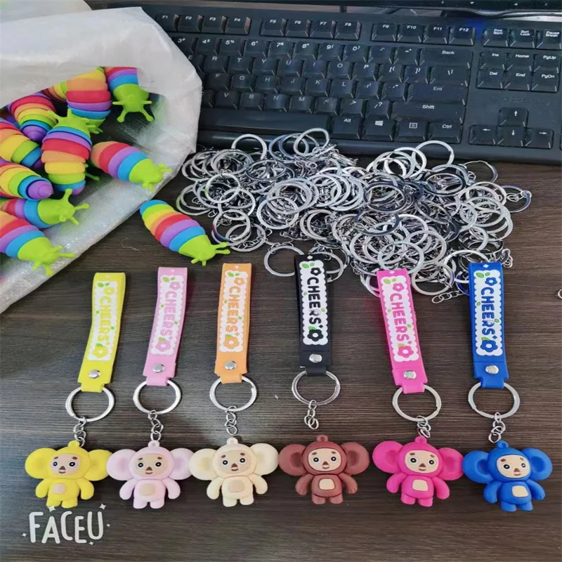 2023 Backpack Car Pendant Keychains 3D Cartoon Soft Pvc Russian Cheburashka Toys Silicone Rubber Keychains