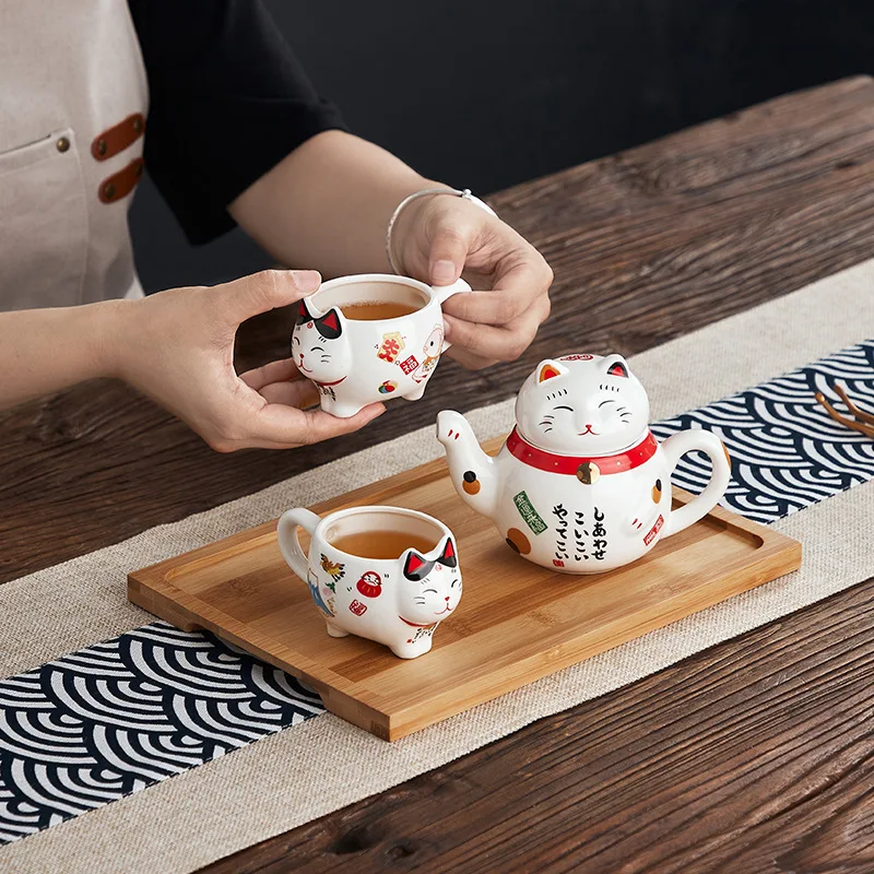 GOOD LIFE ceramic teapot Japanese companion filter tea set a pot of two cups home cute fun beckoning cat tea set gifts