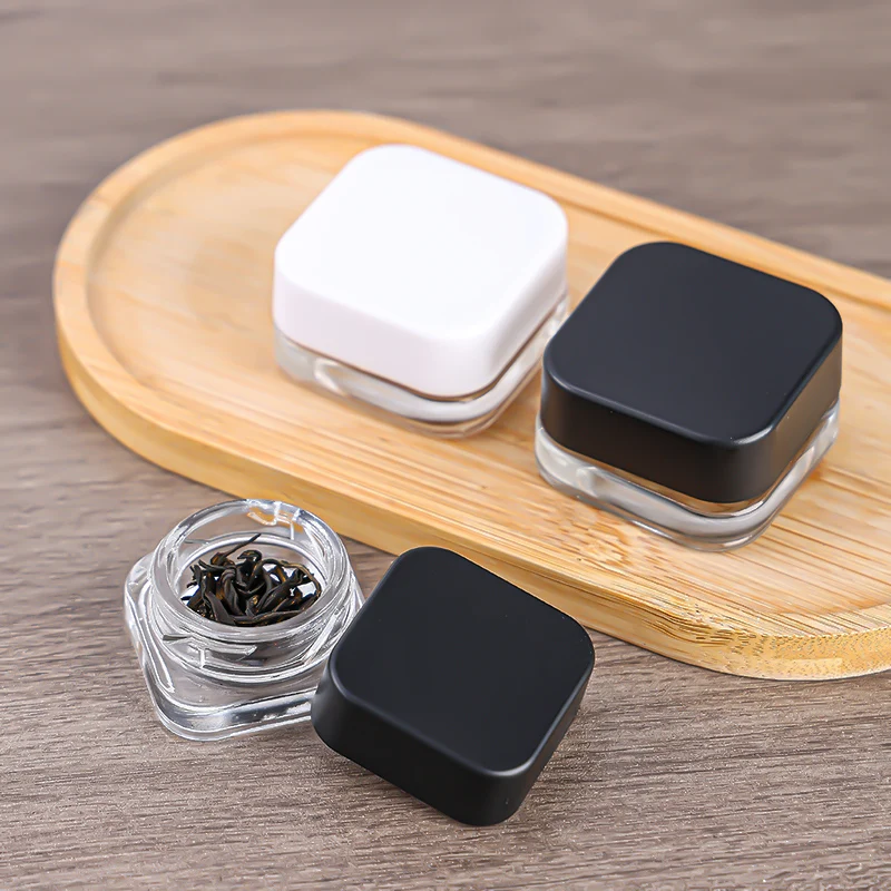 Premium Airtight Lid Thick Glass Smell Proof Herb Storage Jar Square Glass Stash Jar Child Resistant Lid