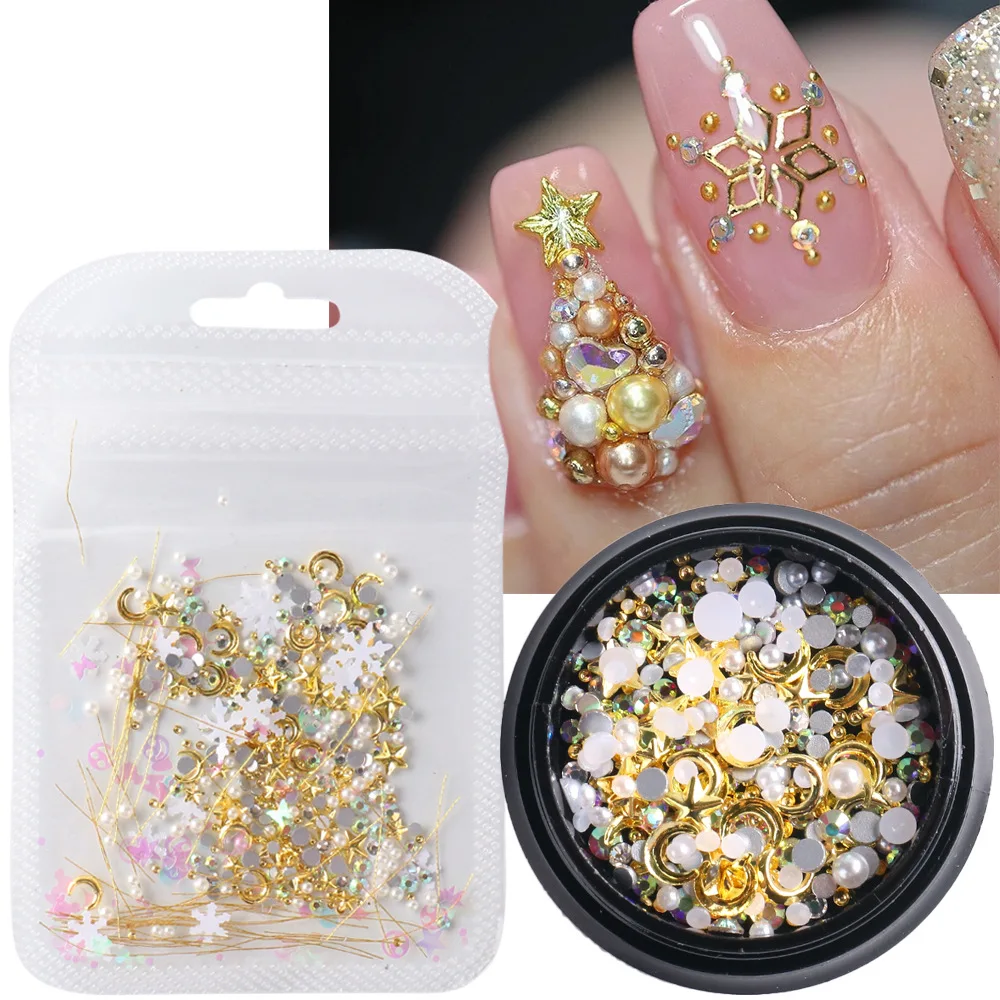 1 Box Christmas Winter Snowflakes Thin Flake Nail Glitter Sequins Decoration White Gold Nail DIY Tool 3D Nail Art Accessories