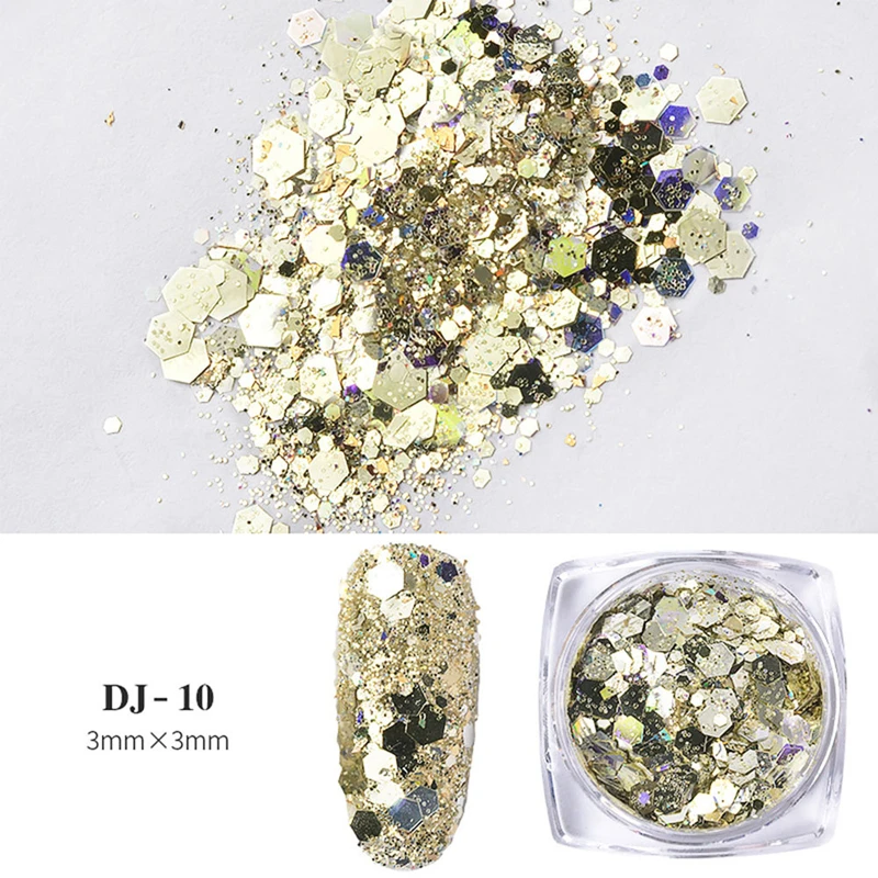 Wholesale Nail art supplies 12 color crystal clear acrylic powder Mixed size 1g bottled discoloration glitter acrylic powder