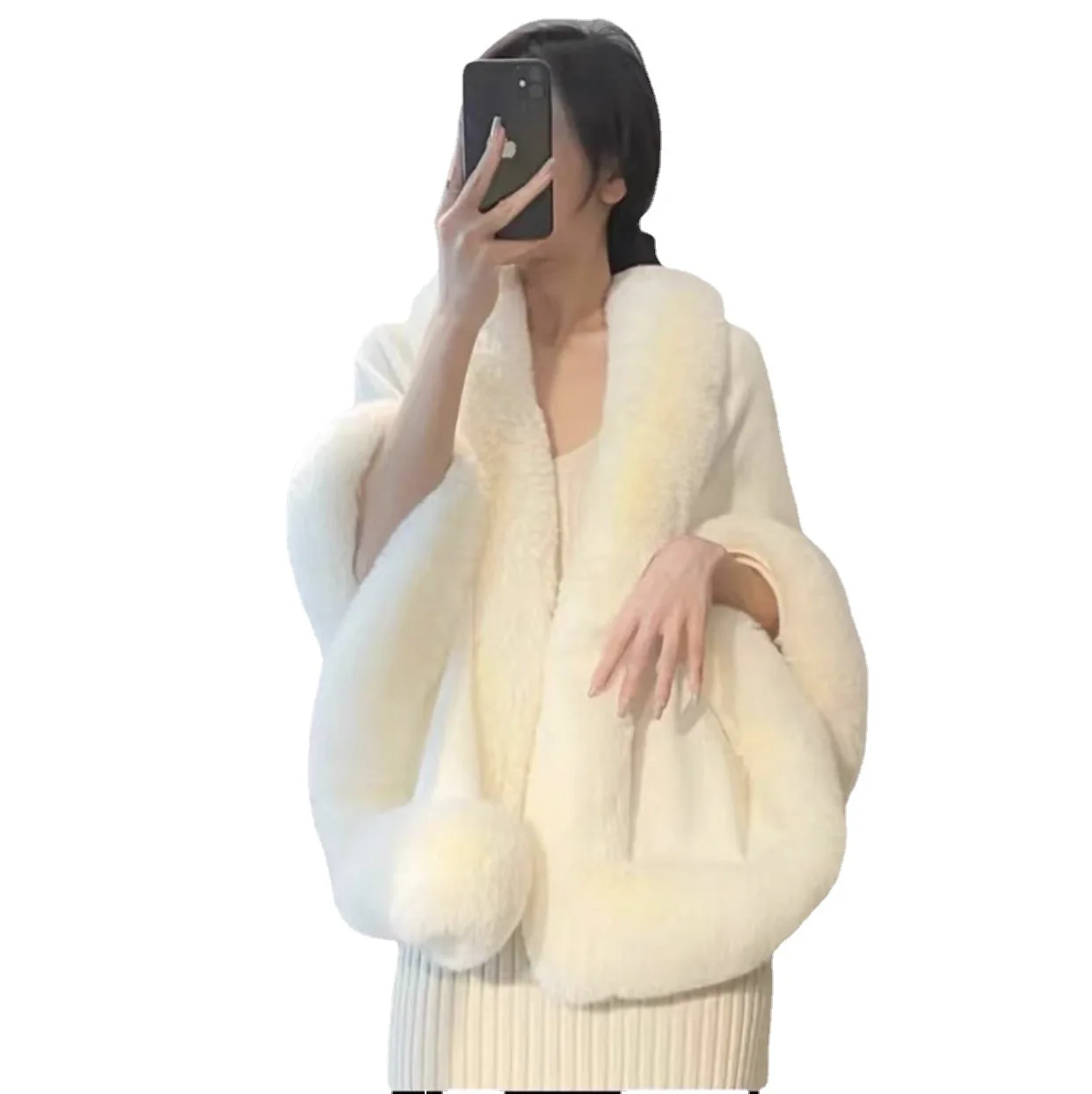 Factory Price Winter Fur Cloak Design Custom Wool Fur Ponchos Knit Cape Top For Woman