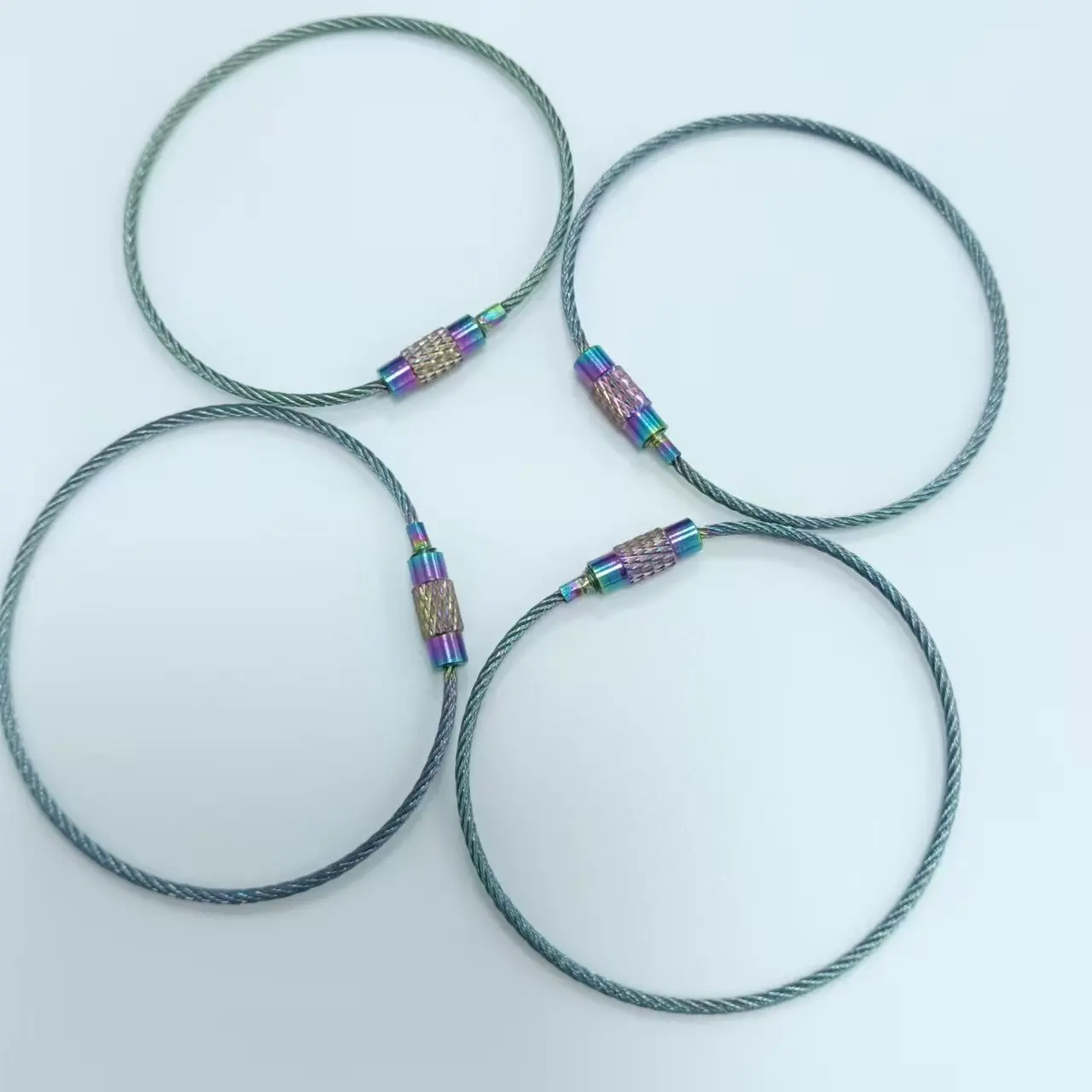 Wholesale  gradient color Stainless Steel Wire Cable Key  Luggage keychain maker wire keychain cable  luggage cable locks