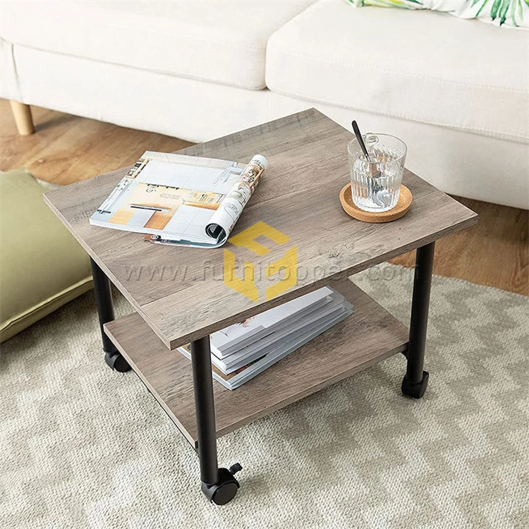Vintage American Industrial Two-Tier Printer Table Rolling Cart Home Side Table with Storage Shelf Sofa Table