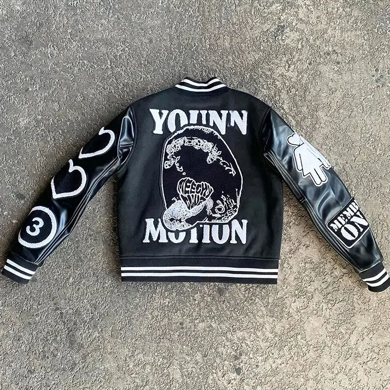 Wholesale Custom Embroidered Chenille Patch Vintage High Quality Pu Leather Sleeves Baseball Varsity Jacket