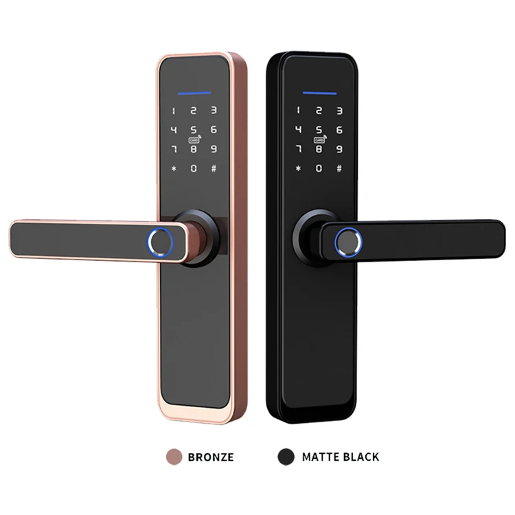 Wooden Door finger print lock biometric password electric door lock Me card with tuya ttlock smart door lock