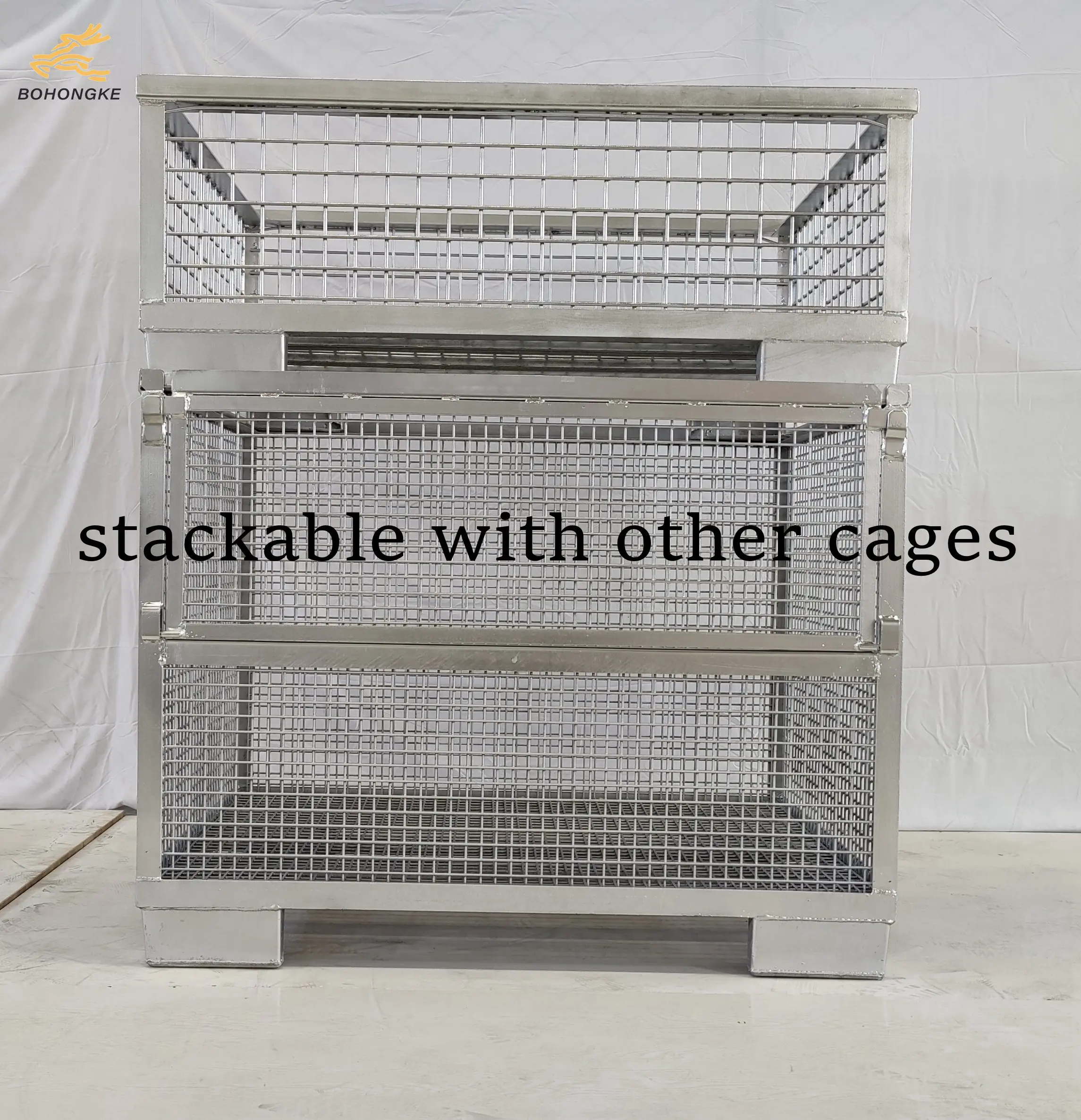 BHK 69 Stackable Collapsible Steel Pallet Cage Wire Mesh Container for auto repair factory