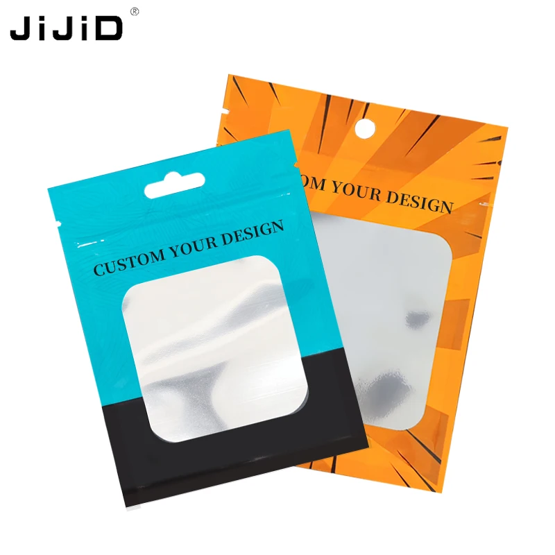JIJID Aluminum Foil Zipper Bags with Window Hanging Self-sealing Bag Fish Hook Small Tools Packaging Bag