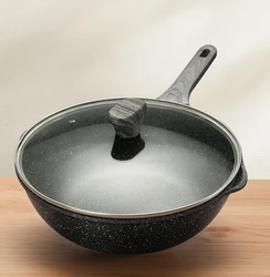 Die-Casting Alu Nonstick Stir Fry Pan Beige Black Marble Pattern 30 cm 12-Inch Wok