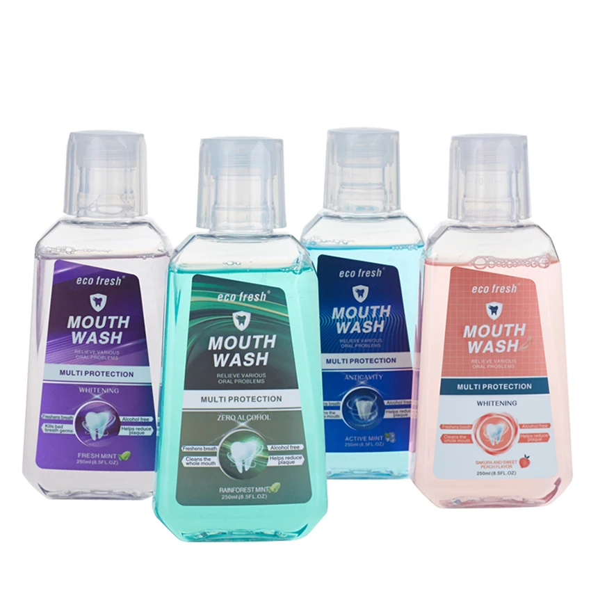 OEM Private Label 250ml Fluoride Free Alcohol Free Travel Portable Fresh Breath Herbal Mint Mouthwash