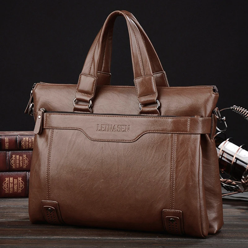 
2021 Mens PU Multifunction Business Bags Panelled Large Capacity Waterproof Briefcase Leather Laptop Bag 