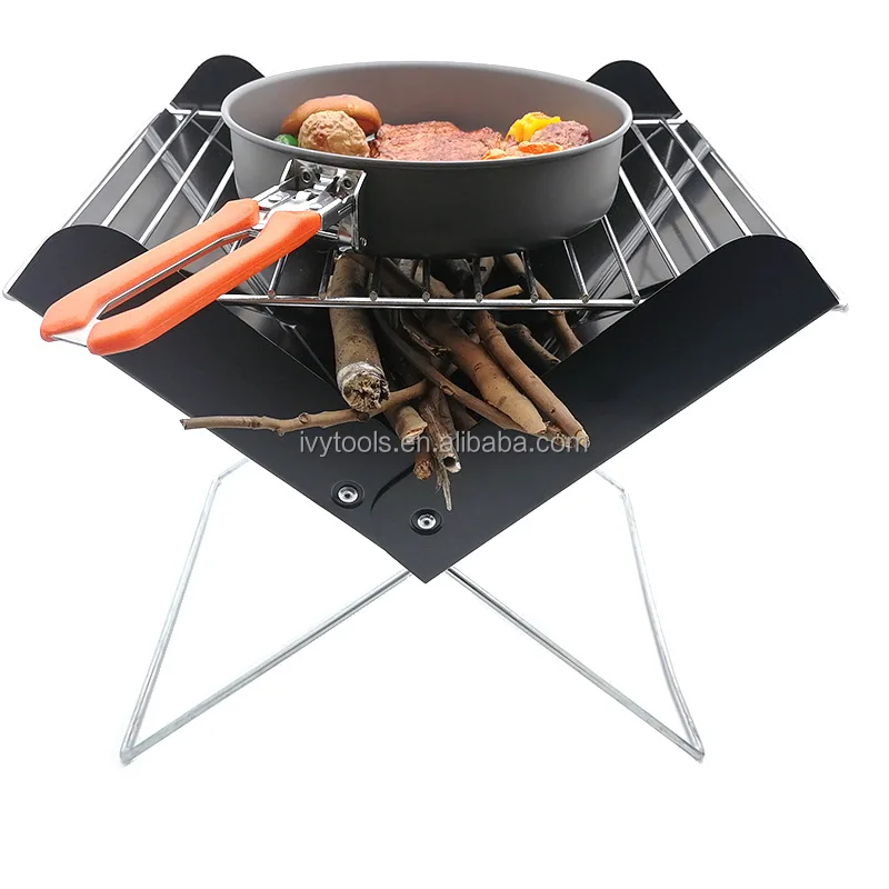 Outdoor Charcoal Stove Foldable BBQ Grill Stainless Steel Portable Stove Camping Grill Rack For Pot Meat Coffee Water