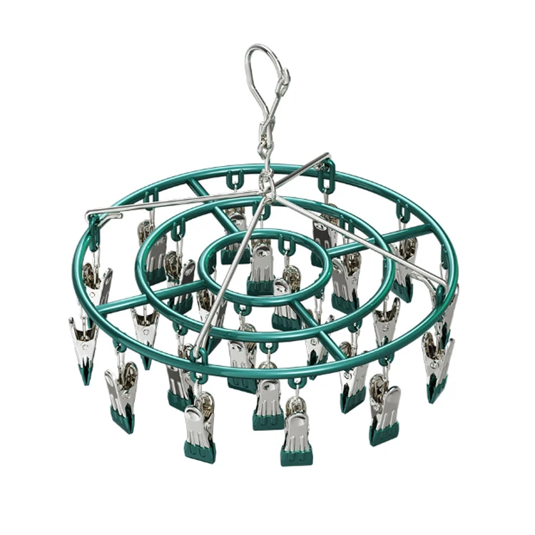 Factory wholesale  stainless hanger clothes drying rotating clothes drying hanger  metal socks hanger with clips