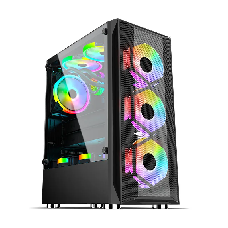 
Colourful Tempered Glass Horizontal Cooled CPU Cabinet Pink Computer Case Gaming 