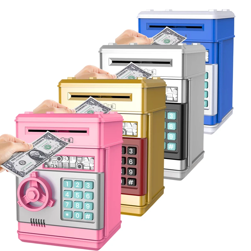 Gift Piggy Bank, Birthday Toys Gifts Electronic Real Money Coin ATM Machine, Plastic Large Saving Bank Safe Lock Box
