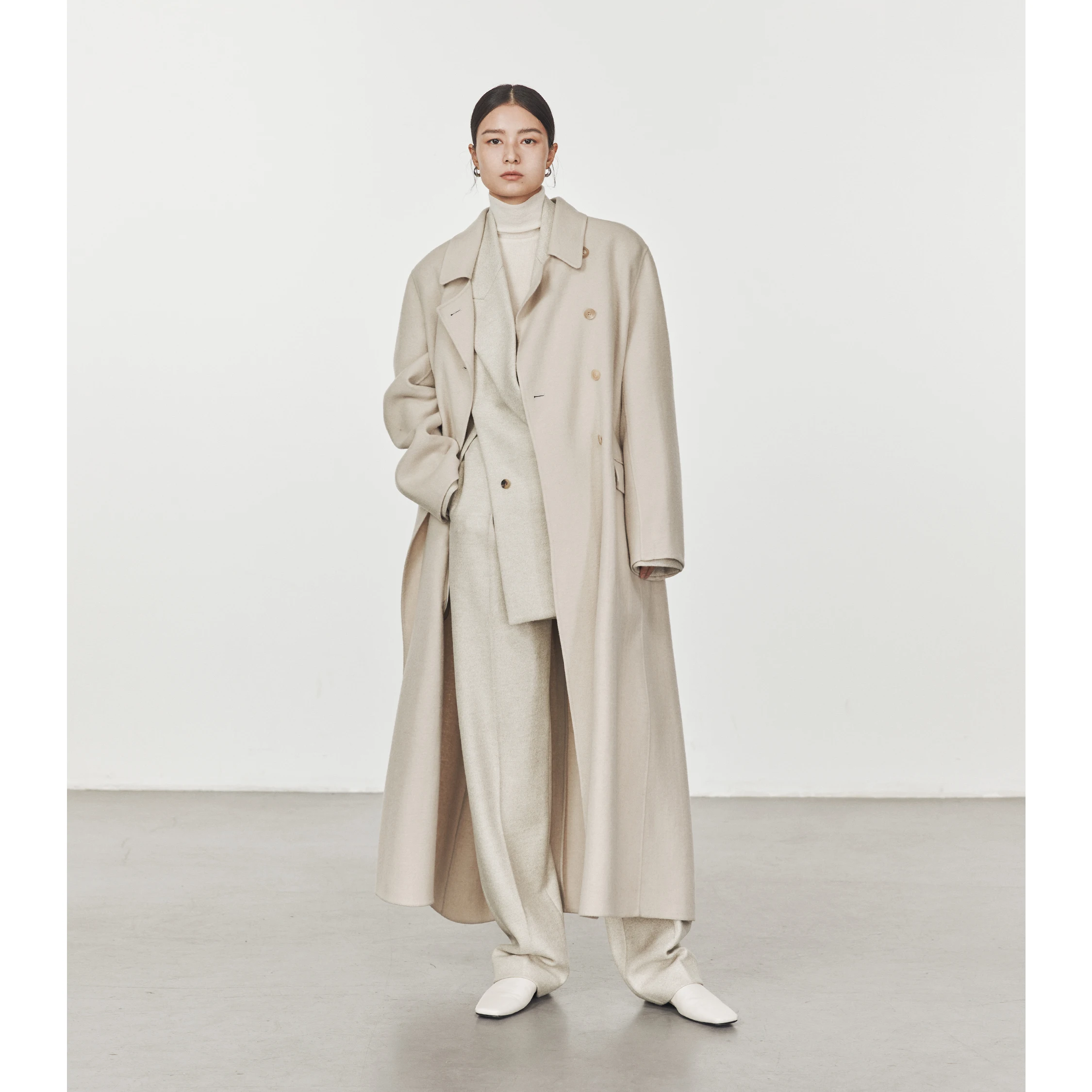 double faced wool coat Fashion Korean style  high quality long wool Trench Coat  For Women