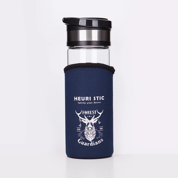 
Hot selling double wall luxury glass bottle drinking bottle with plastic lids 