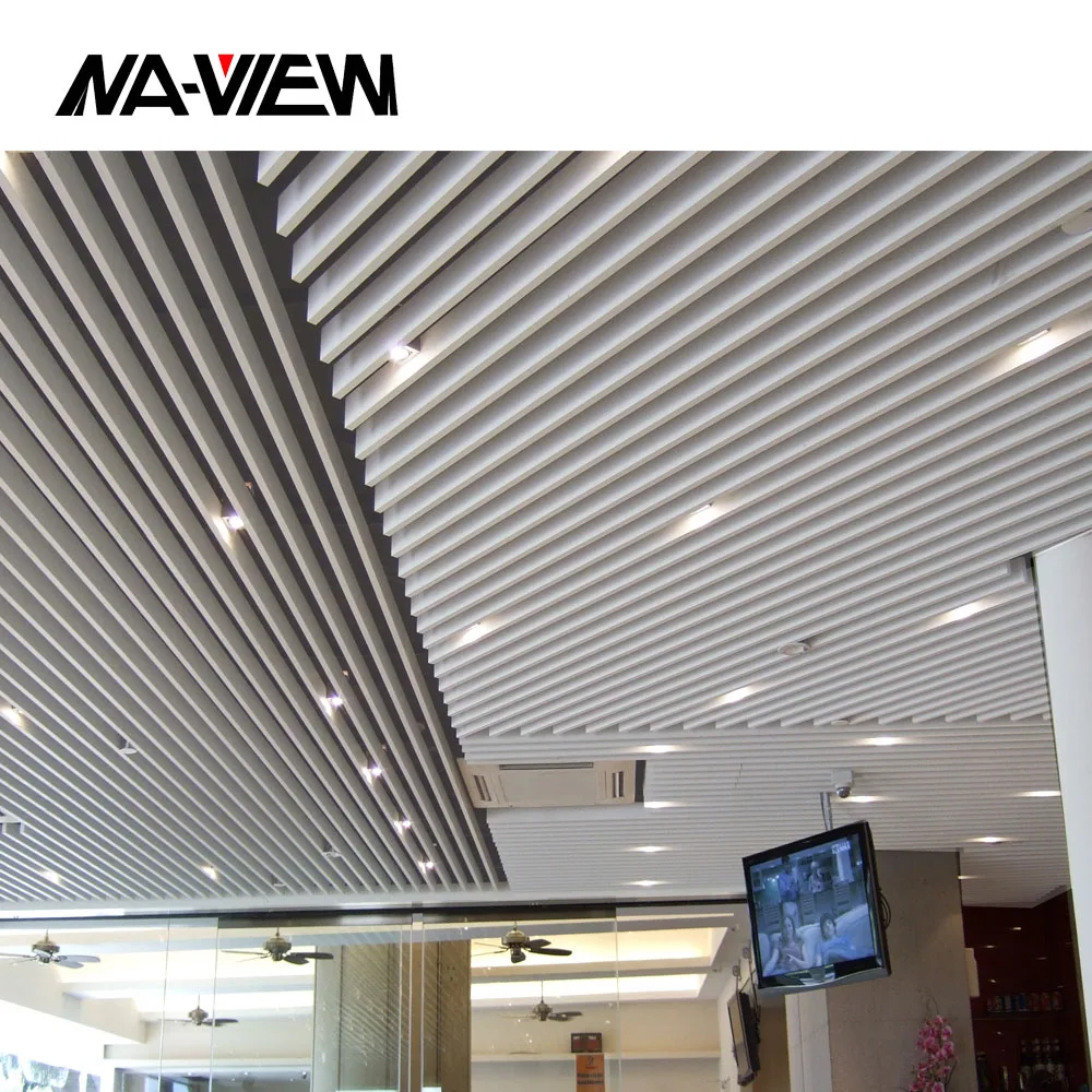 Wooden Grain Aluminum U Shape Stretch Baffle Ceiling aluminium Suspended Profile Strip Ceiling