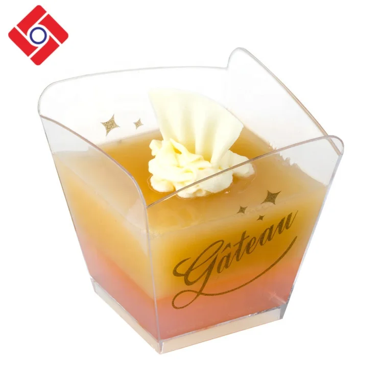 Custom Logo Printed Disposable Party Transparent Mini Square Plastic  Fruit Jelly Dessert Cups