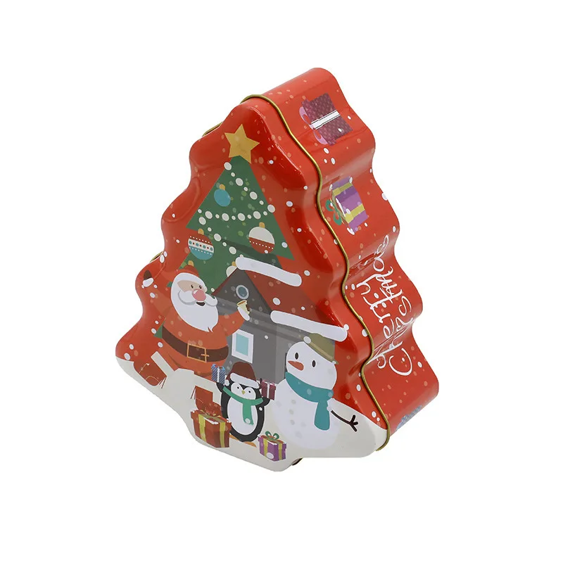 Decorative Christmas tree cookies tin box custom boxes with logo gift metal box packaging