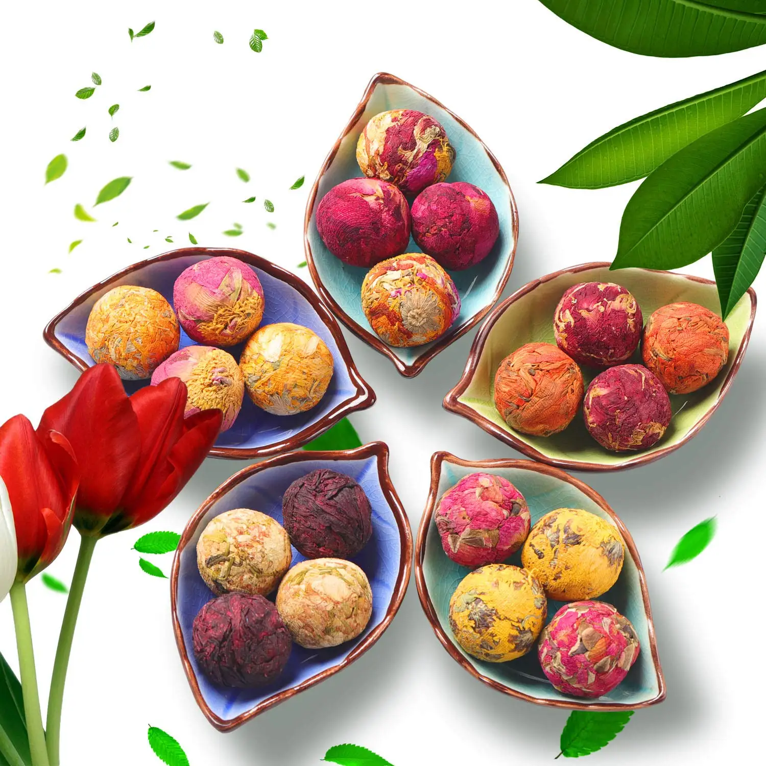 Chinese Tea Supplier 10 Flavors Natural Detox Flowers Tea Detox Herbal Tea Rose Petals Blooming Dried ea Balls