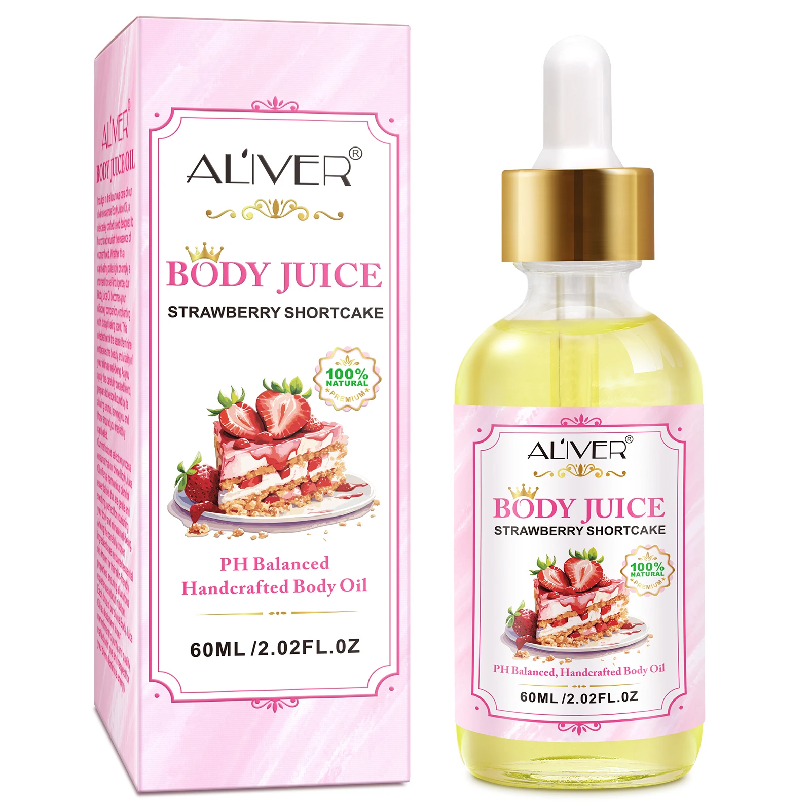 ALIVER 60ml Pure Natural Skin Brightening Deep Moisturizing Handcrafted Peach Strawberry Shortcake Body Juice Oil For Women