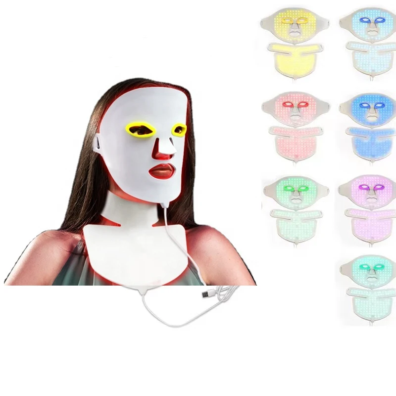 Silicon Korean Photon 7 Color Neck Face Masks Anti-Aging Microelectronics Led Facial Mask Light Therapy