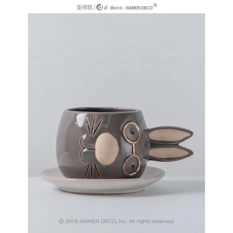 Cartoon tea cup and saucers ceramic Easter decorations porcelain mug set