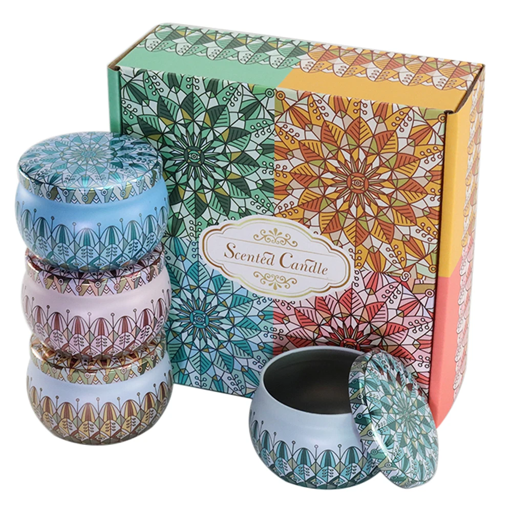 Wholesale Stock Low MOQ Metal Round 4 Oz  Luxury Boxed Gift Candle Candy Tin Set