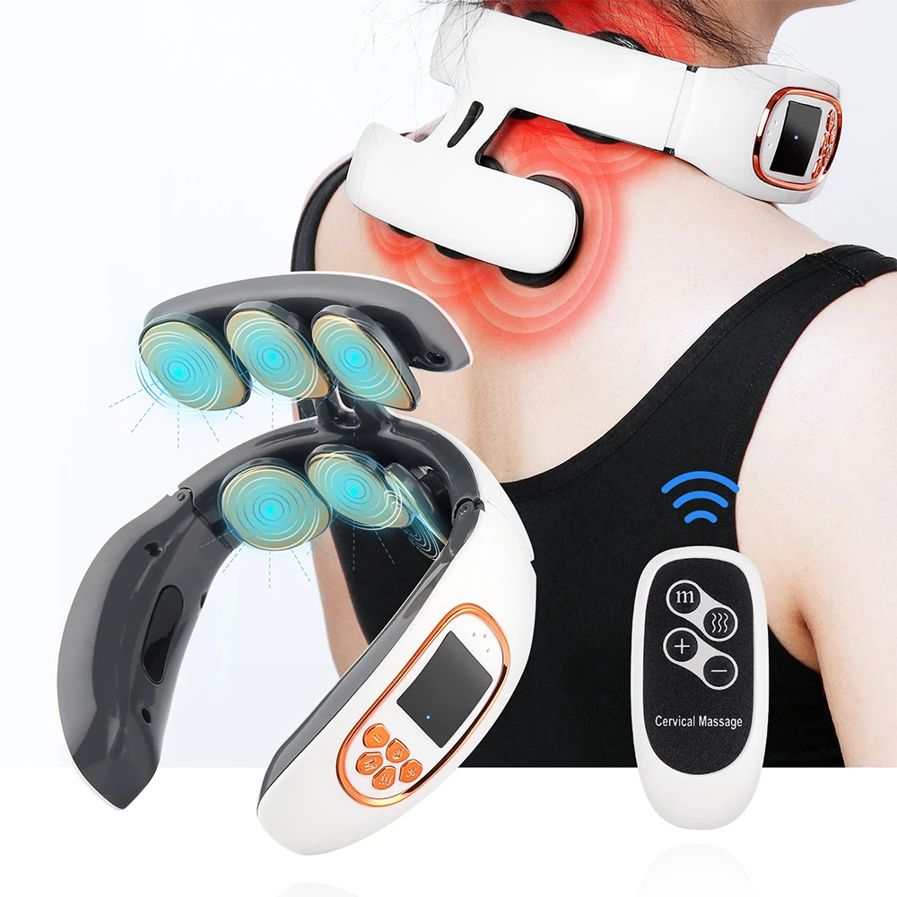 6 Heads Smart Electric Pulse TENS Wireless Cervical Vertebra Massager Relax Pain Kneading Massagers For Neck and Back With Heat