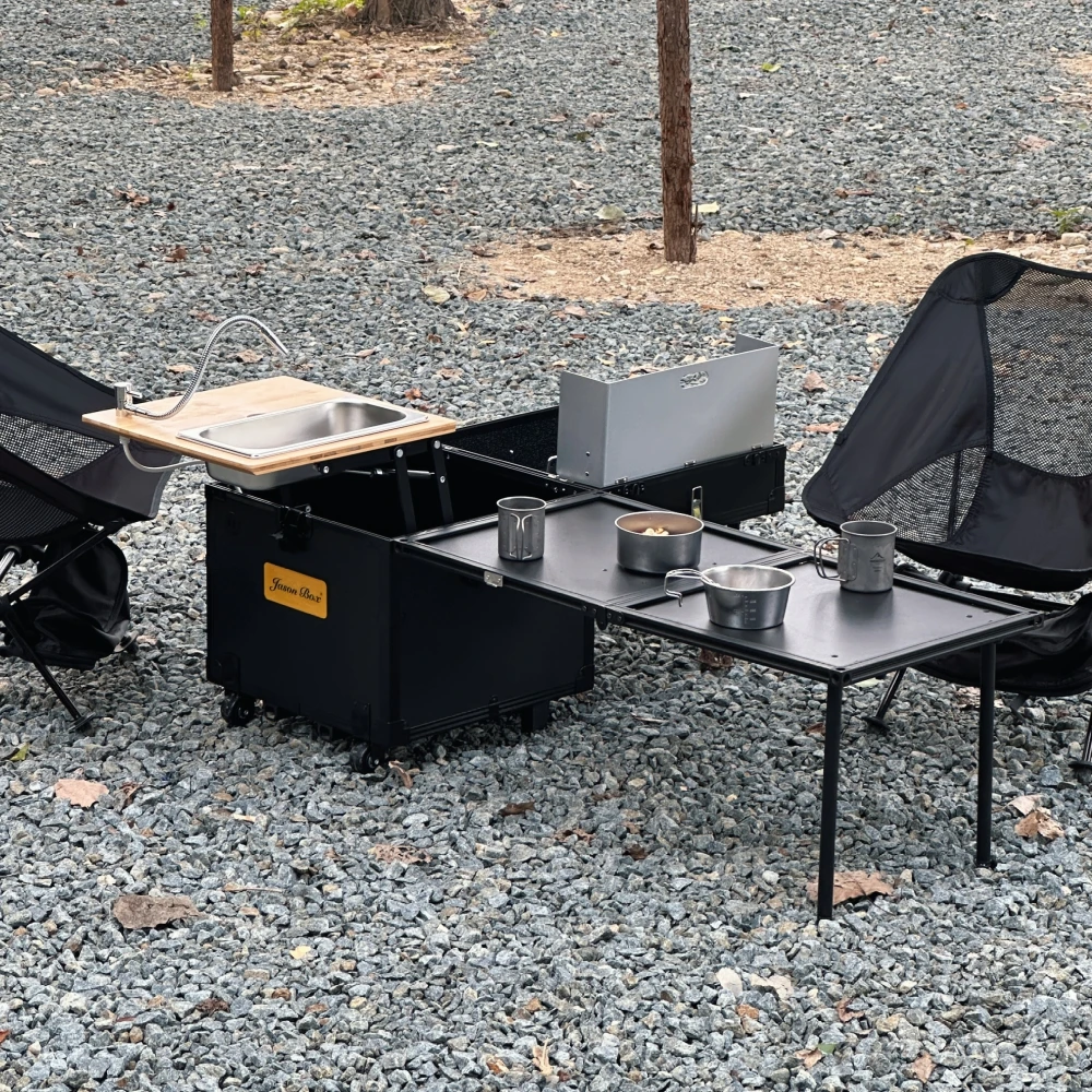 Jason Camping Purist Edition Aluminum Folding Portable Picnic Table Multi-Functional Outdoor Mobile Kitchen Box go together