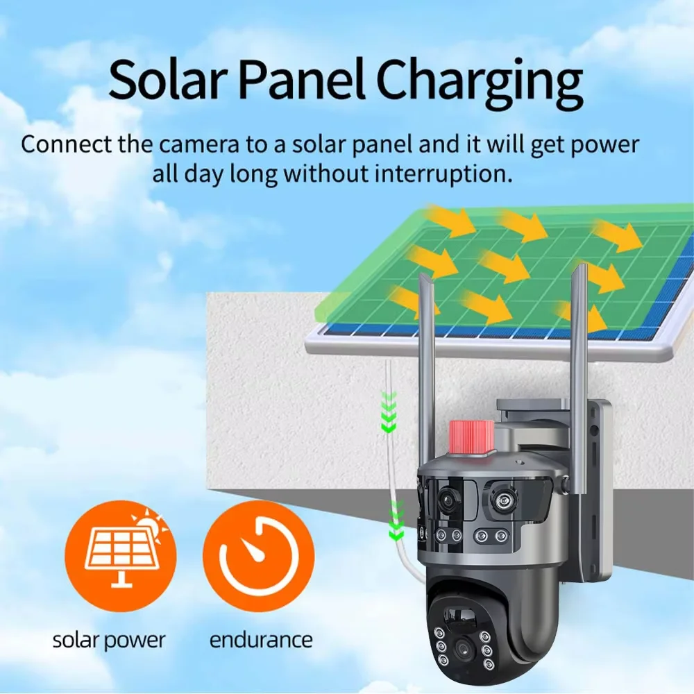 Hot HD 6MP WIFI 4G Solar Camera Color Night Vision Motion Detection 4G Sim Card Dual Lens Solar Cctv Camera