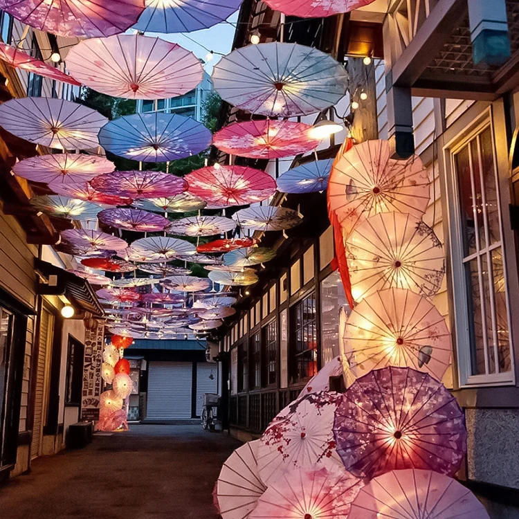 Custom Japanese Chinese Decoration Wood Umbrellas Craft Dance Props Parasols Handmade Silk Oiled Paper Umbrella