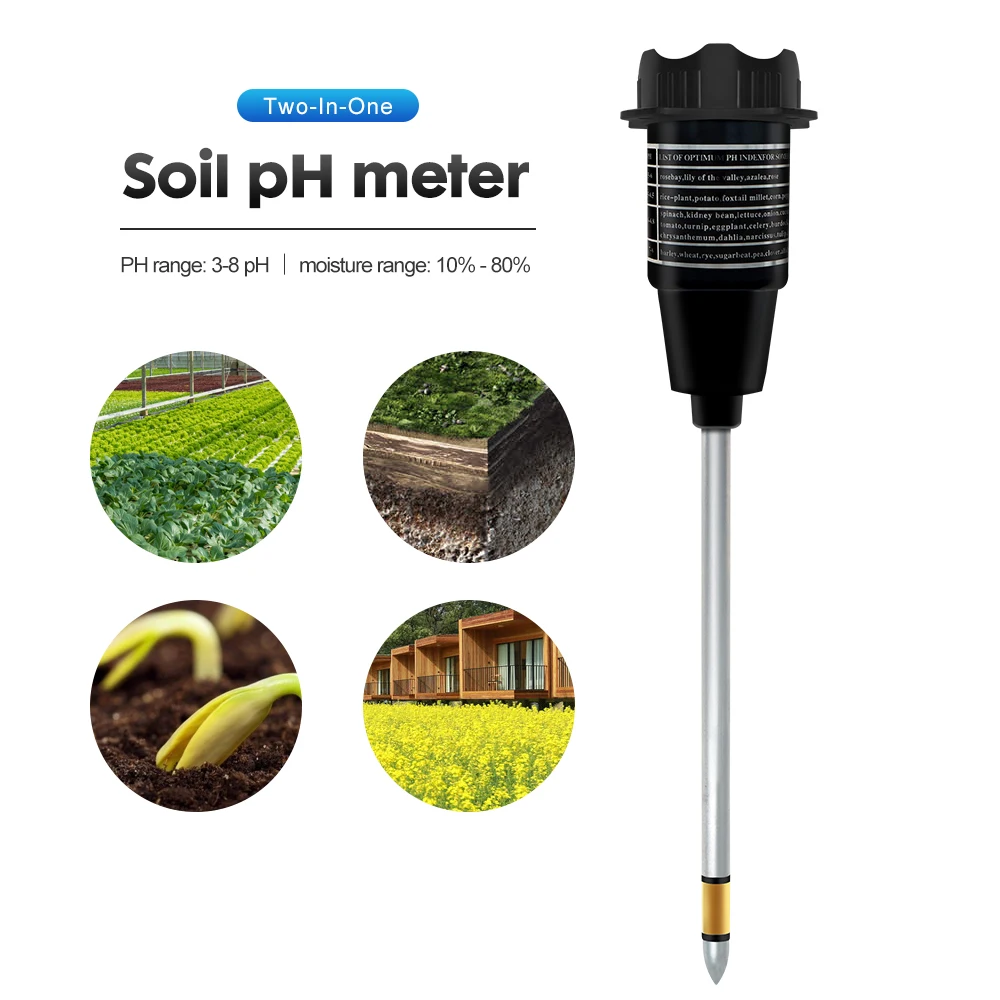2 in 1 Soil Ph Meter 3-8ph Moisture Humidity Analyzer Acidity Tester Metal Long Probe Detector for Plants Garden Measure Tool