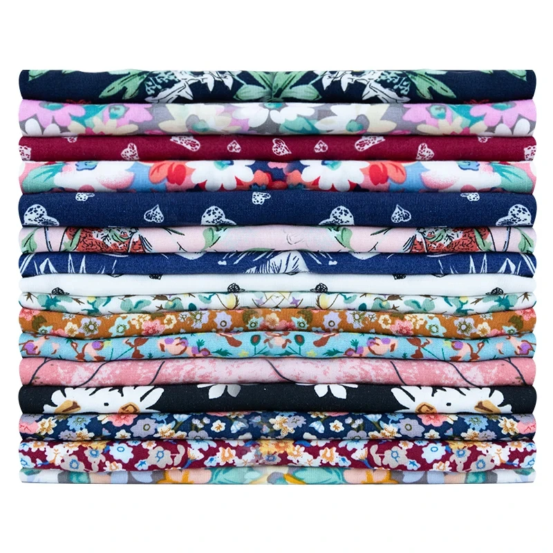 Floral Print Smooth Rayon Fabric Summer Viscose Thin Shirt Short Sleeve Dress DIY Sewing Fabric