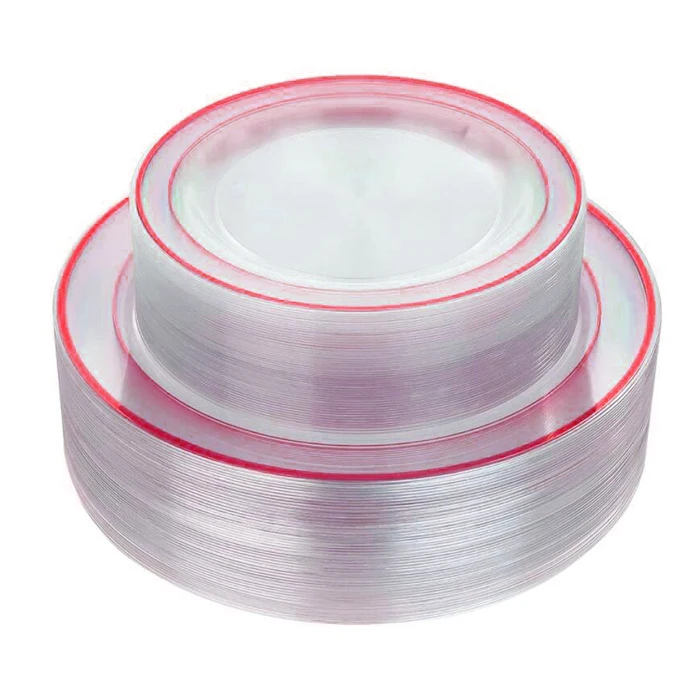 luxury dinnerware hard plastic plates set 25pcs clear plastic plates disposable decorative party plastic plate set
