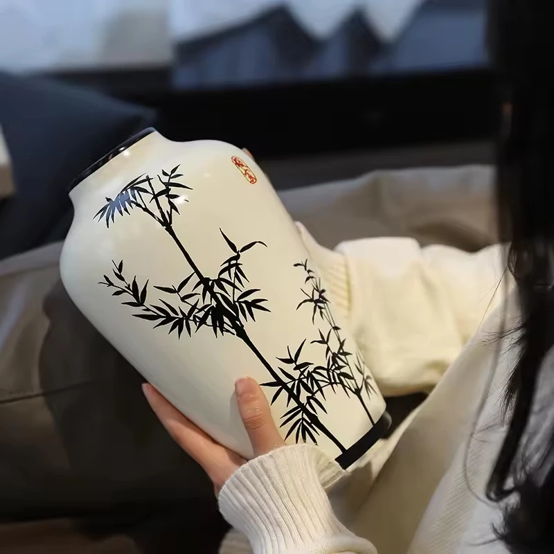 Hand painting blue bamboo pattern chinese classic ceramic home office hotel decoration porcelain vase