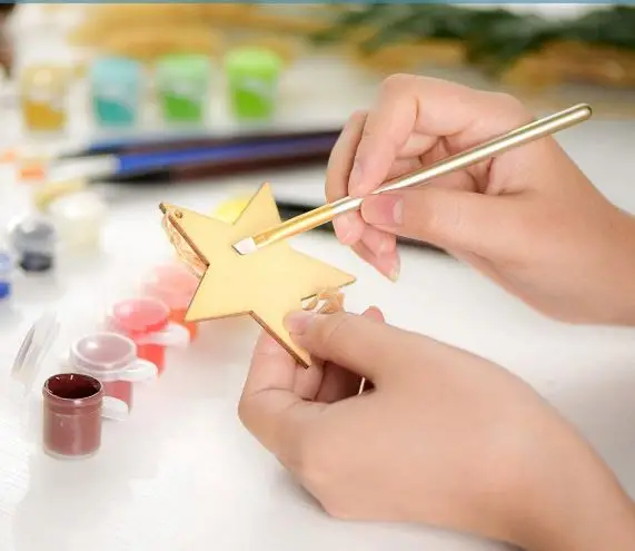 20 Pcs Christma Tree Hanging Ornaments Natural Wood Star Shape Cutouts Pentagram Slice