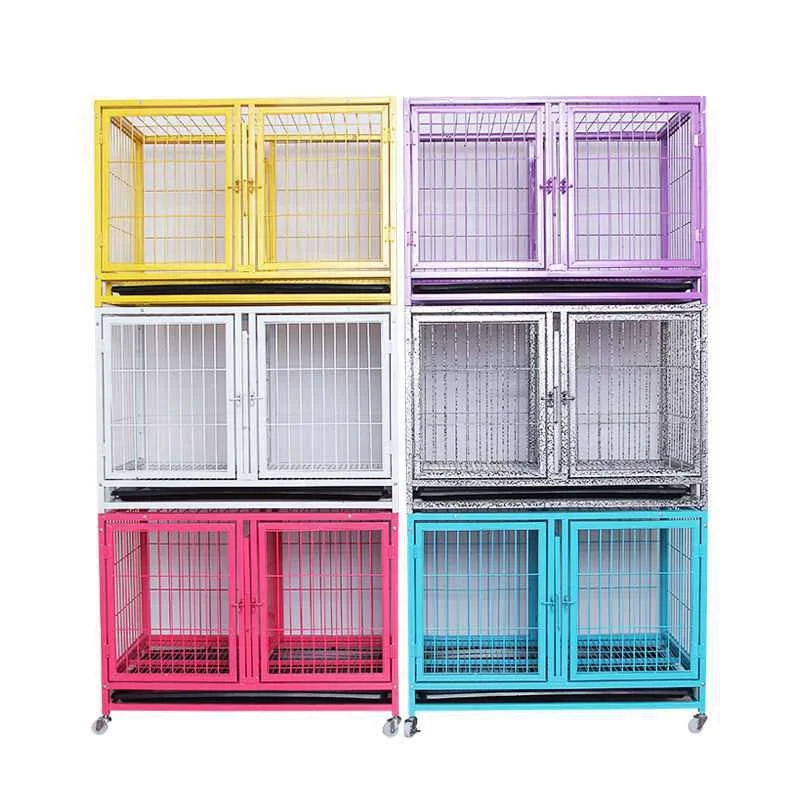 2022 amazon hot sell three story stainless steel dog cage Crate Double-Layer Pet Shop Cattery Dog Playpen transport dog cage