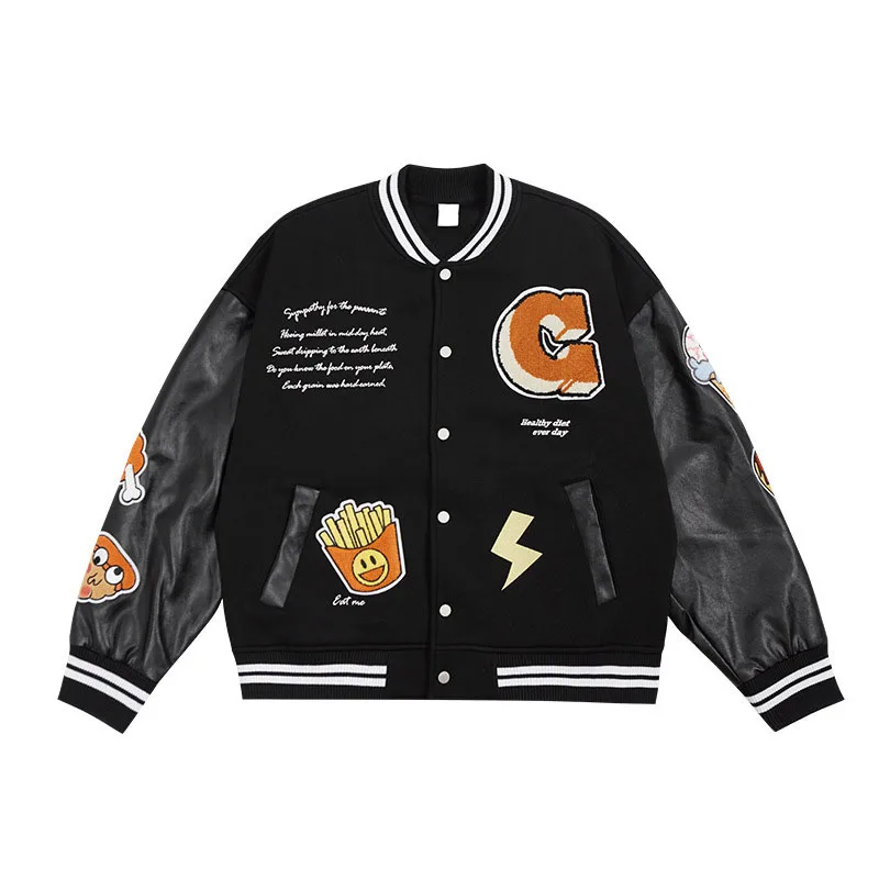 Fashion wholesale plain men varsity jackets and coats embroidered black jackets custom logo satin bomber jacket