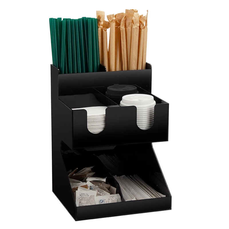 Coffee Tea Stand Station Condiment Organizer Beverage Cup Lid Dispenser Holder