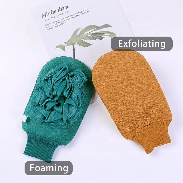 Quickly Delivery  RTS Double-Sided Dual-Use Exfoliating Gloves Foaming Bath Glove Exfoliating Mitt Body Scrub Glove
