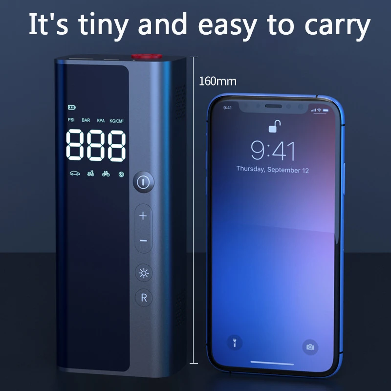 2022 recently upgraded model car tyre pump air compressor Battery Powered Mini Smart Wireless Digital Display Tyre Inflator