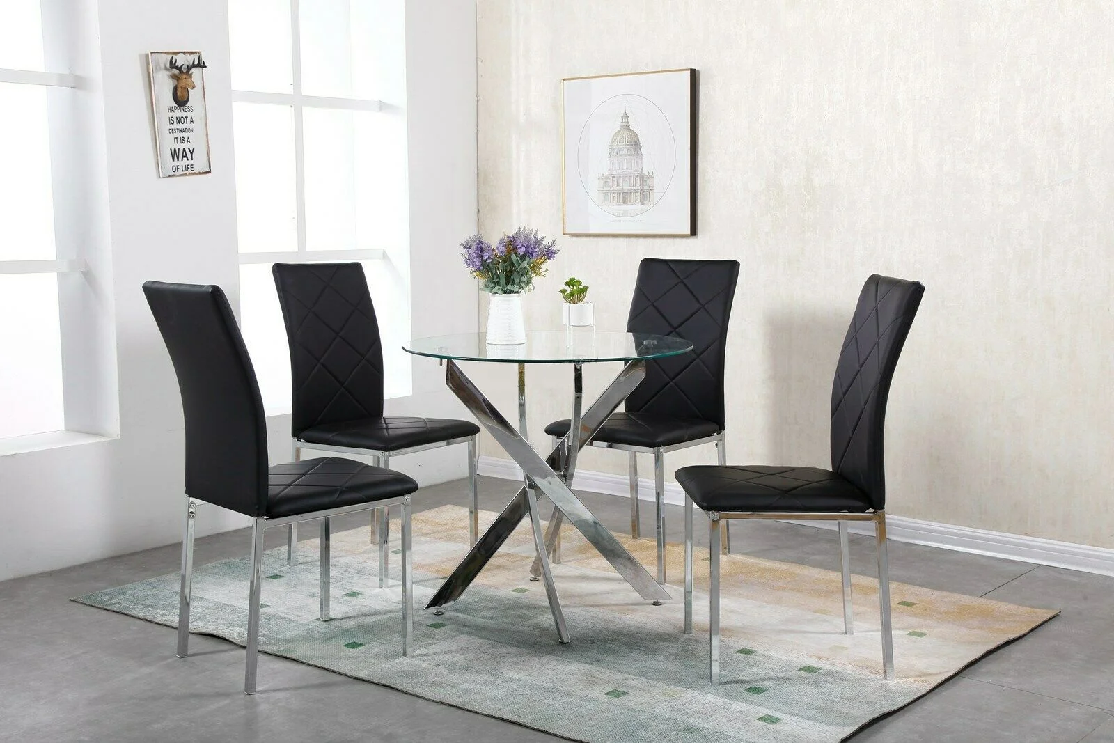 Home Furniture Cheap Price Dining Room Table and Chairs Glass Top Dining Table