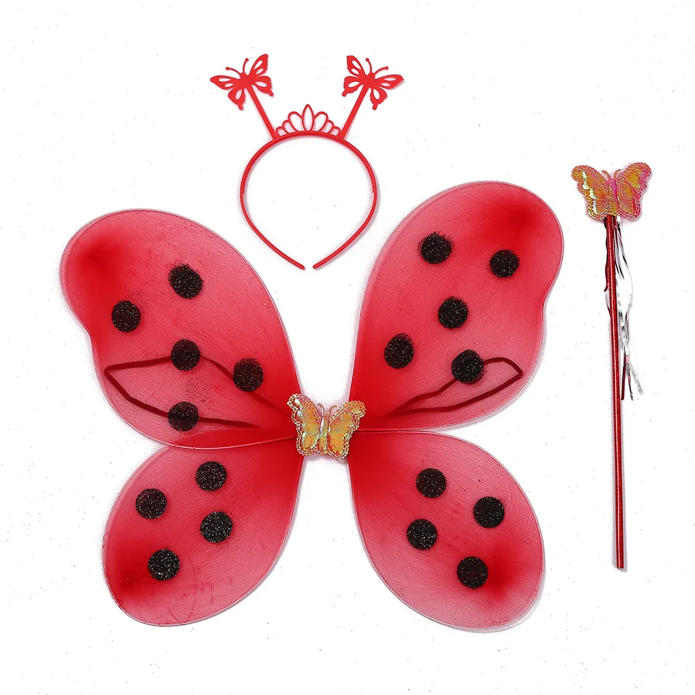 Butterfly Wings For Kids Three-Piece Headband Fairy Wand Head Buckle Durable Lovely Butterfly Wings