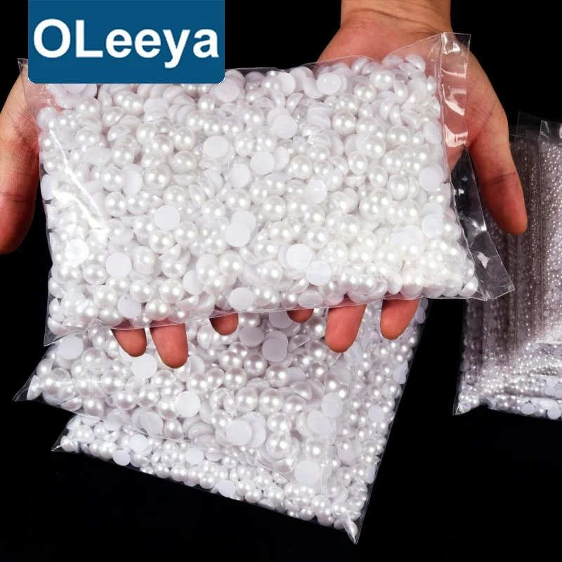 Oleeya Factory Hot Selling Plastic 2mm to 14mm Colorful Half Round Flat Back Pearls Beads for Garment