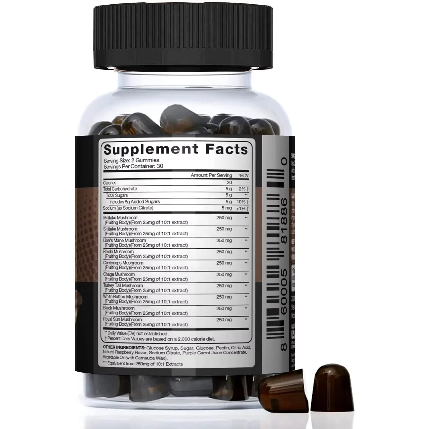 OEM Mushroom Extract Lions Mane Reishi Maitake Supplement Cordyceps Chaga Shiitake Nootropic Brain Mushroom Gummies