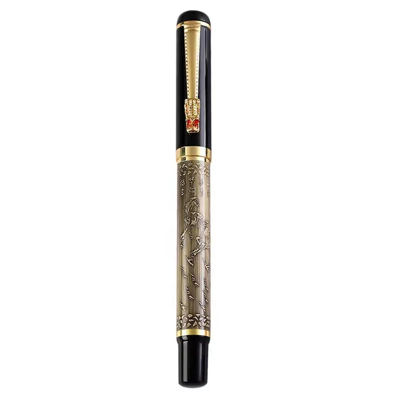 retro metal bronze luxury eight horse  gift fountain pen with dragon clip